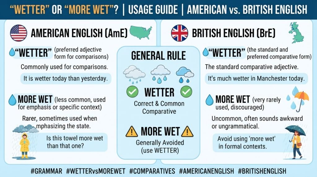 Wetter or More Wet in American and British English